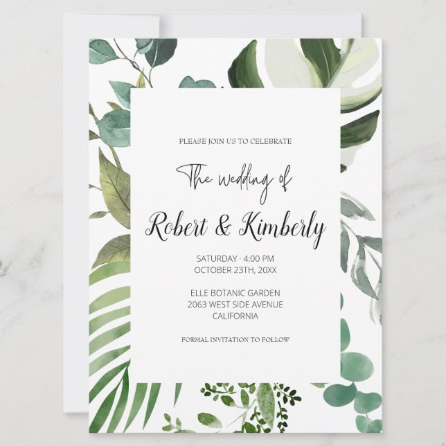 Invitation LIFY Feuilles de Eucalyptus Botanique Mariage (Devant)