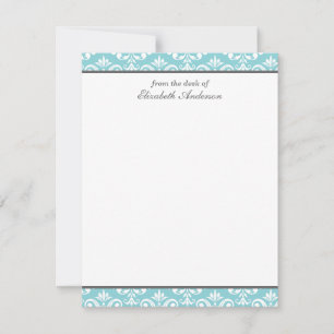Invitation Light Blue Damask Flat Merci Notes
