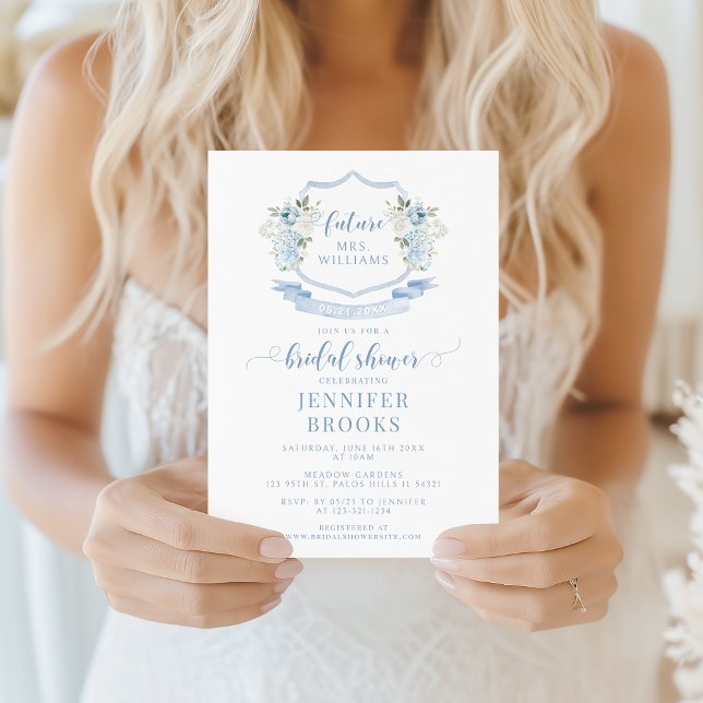 Invitation Light Blue Floral Crest French Bridal Shower (Créateur téléchargé)