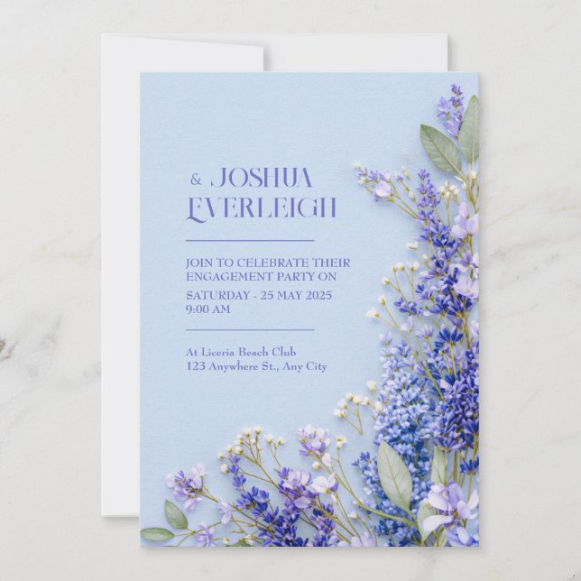 Invitation Light Blue Rustic Spring Lavender Frame (Devant)