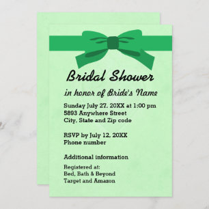 Invitation Light Green with Heart & Green Bow Bridal Shower