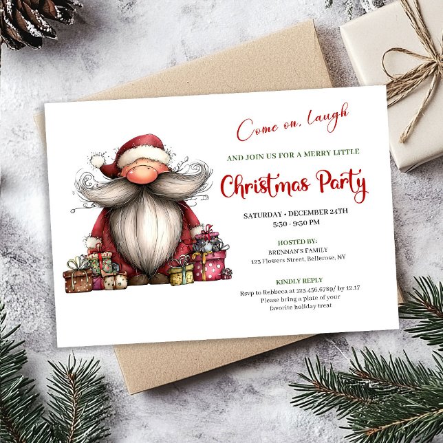 Invitation Lighthearted Quirky Santa Hand Drawn Holiday  (Lighthearted Quirky Santa Hand Drawn Holiday Invite)