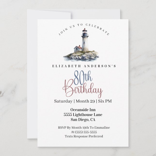 Invitation Lighthouse 80th Birthday (Devant)