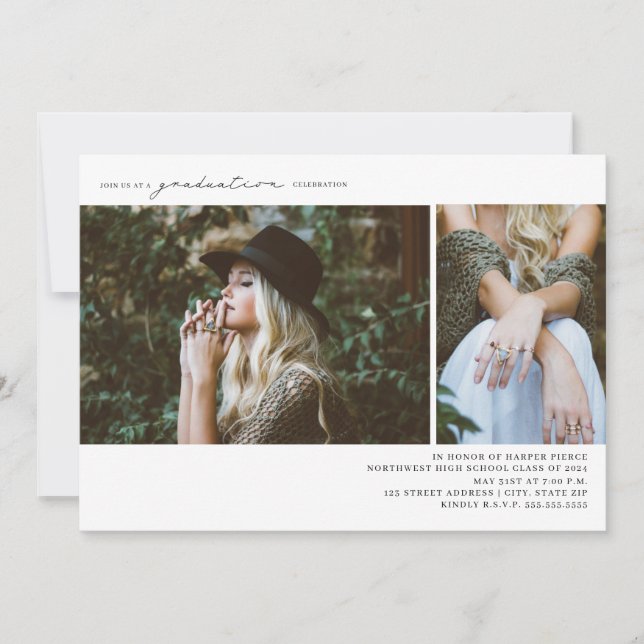 Invitation Ligne Art 2 Photo Graduation Party (Devant)