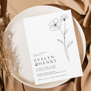 Invitation Ligne artistique de fleurs sauvages Fête de fiança