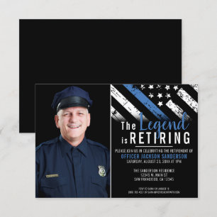 Invitation Ligne Bleue Mince Photo Police Retraite Party