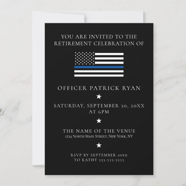 Invitation Ligne Bleue Mince Police noire Drapeau Parti de re (Devant)