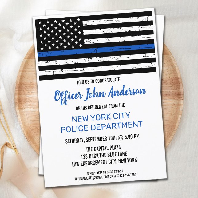 Invitation Ligne Bleue Mince Police Police Retraite (Créateur téléchargé)