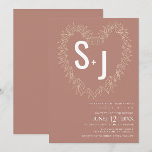 Invitation Ligne botanique Art Wreath Heart Mariage Earth Ton