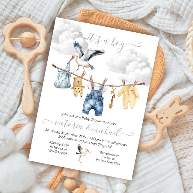 Invitation Ligne de Baby shower Boho Stork (Créateur téléchargé)