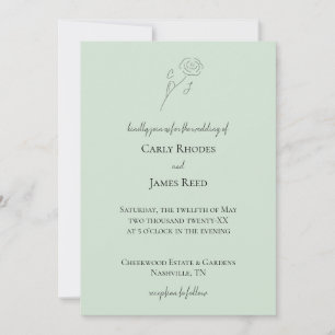 Invitation Ligne de Fleur Vert clair Art Monogramme Mariage
