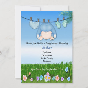 Invitation Ligne de linge amusante pour bébé garçon douche