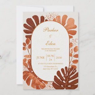 Invitation Ligne de Terracotta Monstera Arche de mariage doré