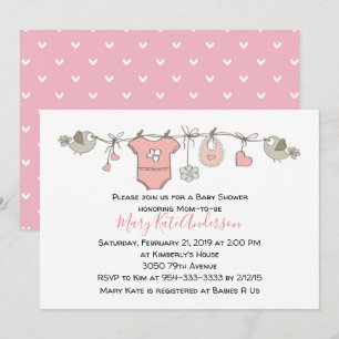 Invitation Ligne de vêtements roses C'est un BABY SHOWER fémi