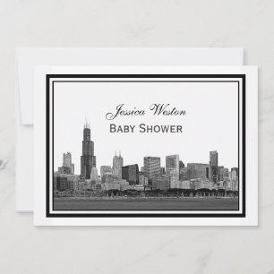 Invitation Ligne d'horizon de Chicago Gravée Cadre #2 H Baby