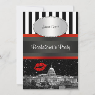 Invitation Ligne d'horizon de DC Noir Blanc Strp Rouge Baiser