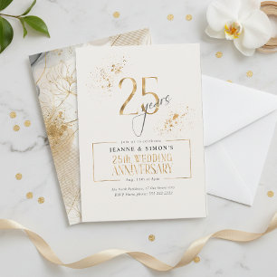 Invitation Ligne dorée Floral 25e Anniversaire ID1169