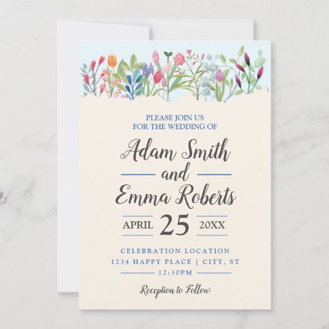 Invitation Ligne du Mariage Fleur sauvage Watercolor (Devant)