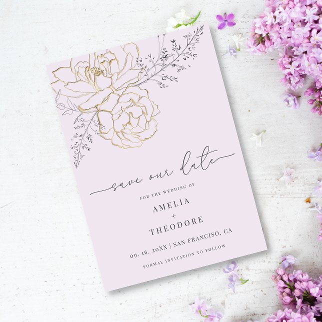 Invitation Ligne élégante Floral Lilac Mariage Enregistrer la (Créateur téléchargé)