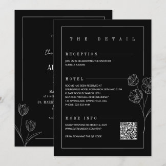 Invitation Ligne Florale Rustique Noir Élégant Tout dans un M