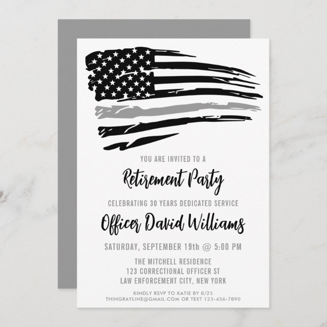 Invitation Ligne Grise Mince Retraite de l'agent correctionne (Devant / Derrière)