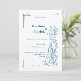 Invitation Ligne marine classique tirant des fleurs mariage