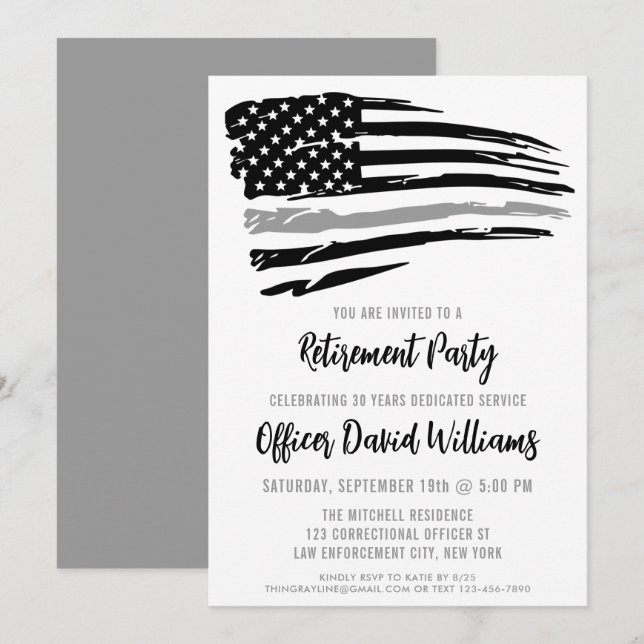 Invitation Ligne mince Grey Agent correctionnel Retraite (Devant / Derrière)