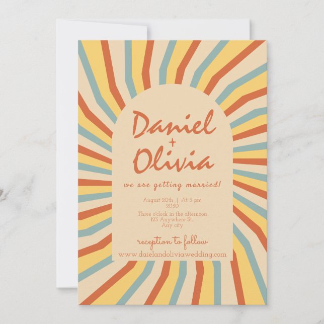 Invitation Ligne Orange Retro avec Mariage QR (Devant)