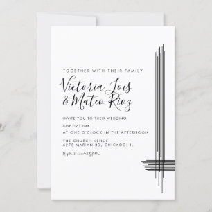 Invitation Lignes Abstraites Noir Blanc Mariage Moderne