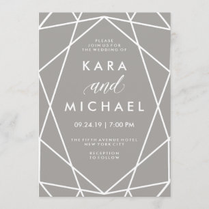 Invitation Lignes blanches géométriques sur le Mariage gris m