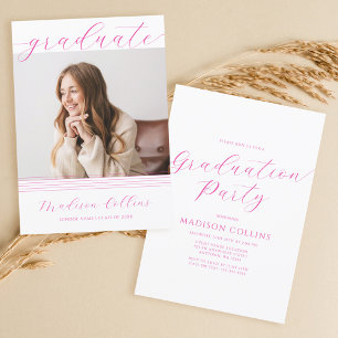 Invitation Lignes minimalistes Pink Graduation Party Photo