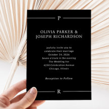 Lignes modernes et monogramme | Mariage noir foncé