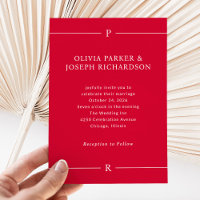 Lignes modernes et monogramme | Mariage rouge ceri