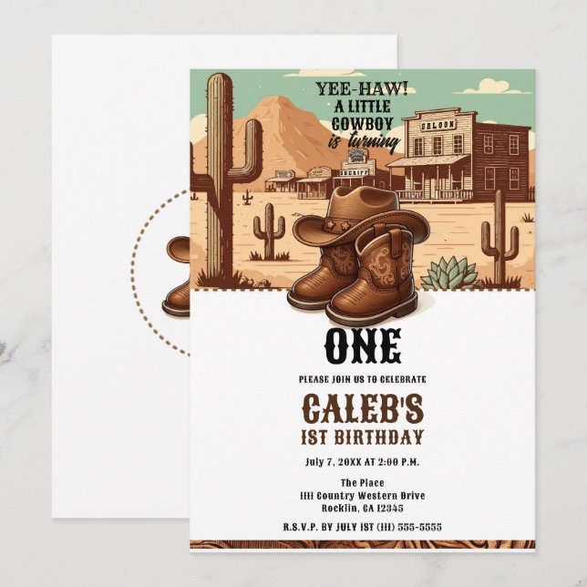 Invitation Lil Cowboy Country Western Boots Casquette 1er ann (Devant / Derrière)