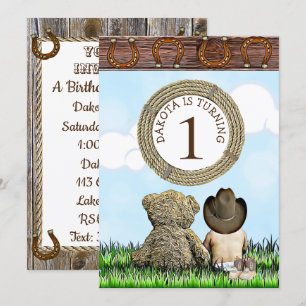 Invitation Lil' Cowboy et Teddy Bear Première fête d'annivers