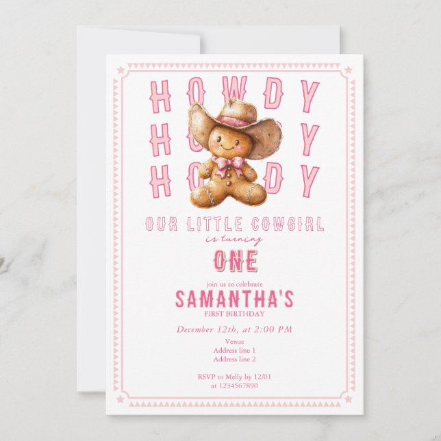 Invitation Lil Cowgirl Gingerbread Noël N'importe quel âge An (Devant)