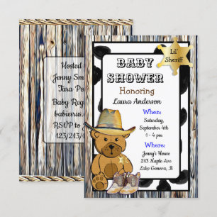 Invitation Lil' Sheriff Teddy Bear Baby shower Cowboy