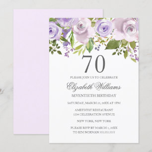 Invitation Lila Violet Aquarelle Florale 70e Anniversaire