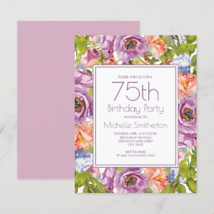 Invitation Lila Violet Rose Floral 75e Anniversaire Femmes