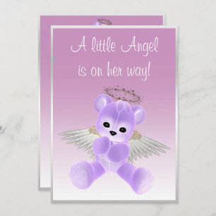 Invitation Lilac Angel Teddy Bear Baby shower