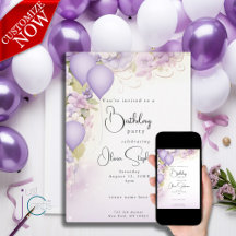 Lilac Ballons et fleurs QR Anniversaire