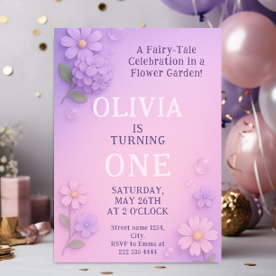 Invitation Lilac Bloom Bubble 1er Anniversaire Magie