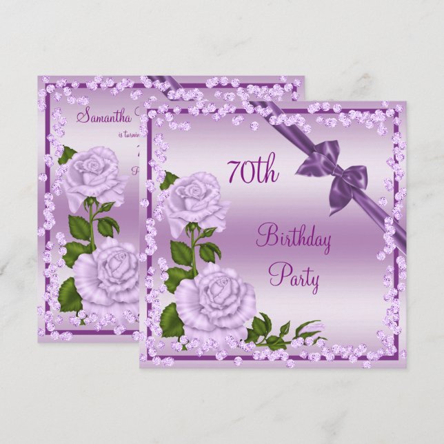 Invitation Lilac Blossom, Bows & Diamonds 70e anniversaire (Devant / Derrière)