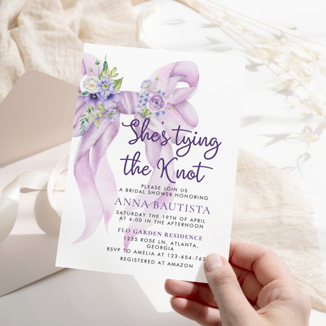 Invitation Lilac Bow Shes Attache le noeud Fête des mariées f (Créateur téléchargé)