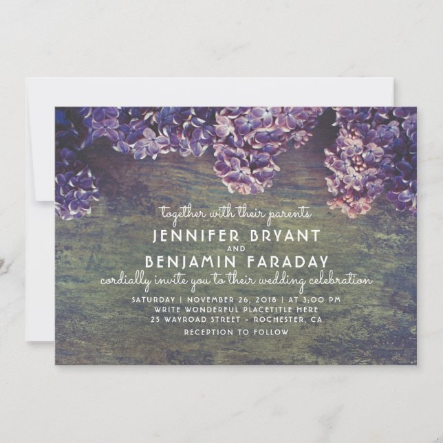 Invitation Lilac Branches en fleurs Mariage en bois rustique (Devant)