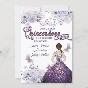 Invitation Lilac Butterfly jardin fleuri tiara Quinceañera