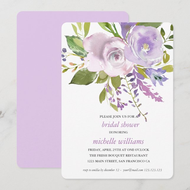 Invitation Lilac | Chic Lavender Floral Mariage Fête des mari (Devant / Derrière)