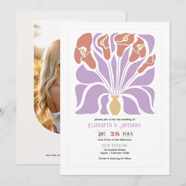 Invitation Lilac & Clay Rose Abstract Floral Boho Wedding (Devant / Derrière)