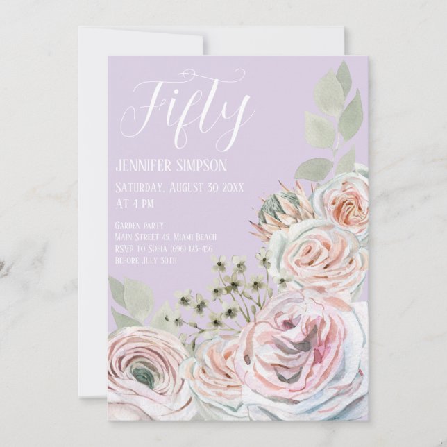 Invitation Lilac Delicate aquarelle rose palepink fête annive (Devant)