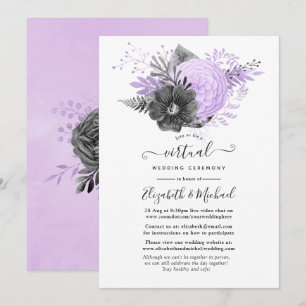 Invitation Lilac et Charcoal Floral Online Mariage virtuel